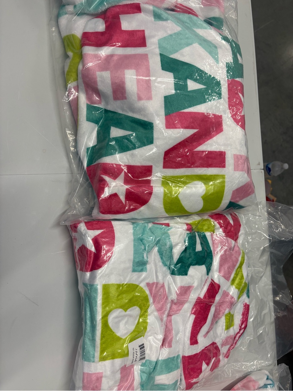 Cozy Letter-Print Throw Blanket in White with Pink, Teal & Lime